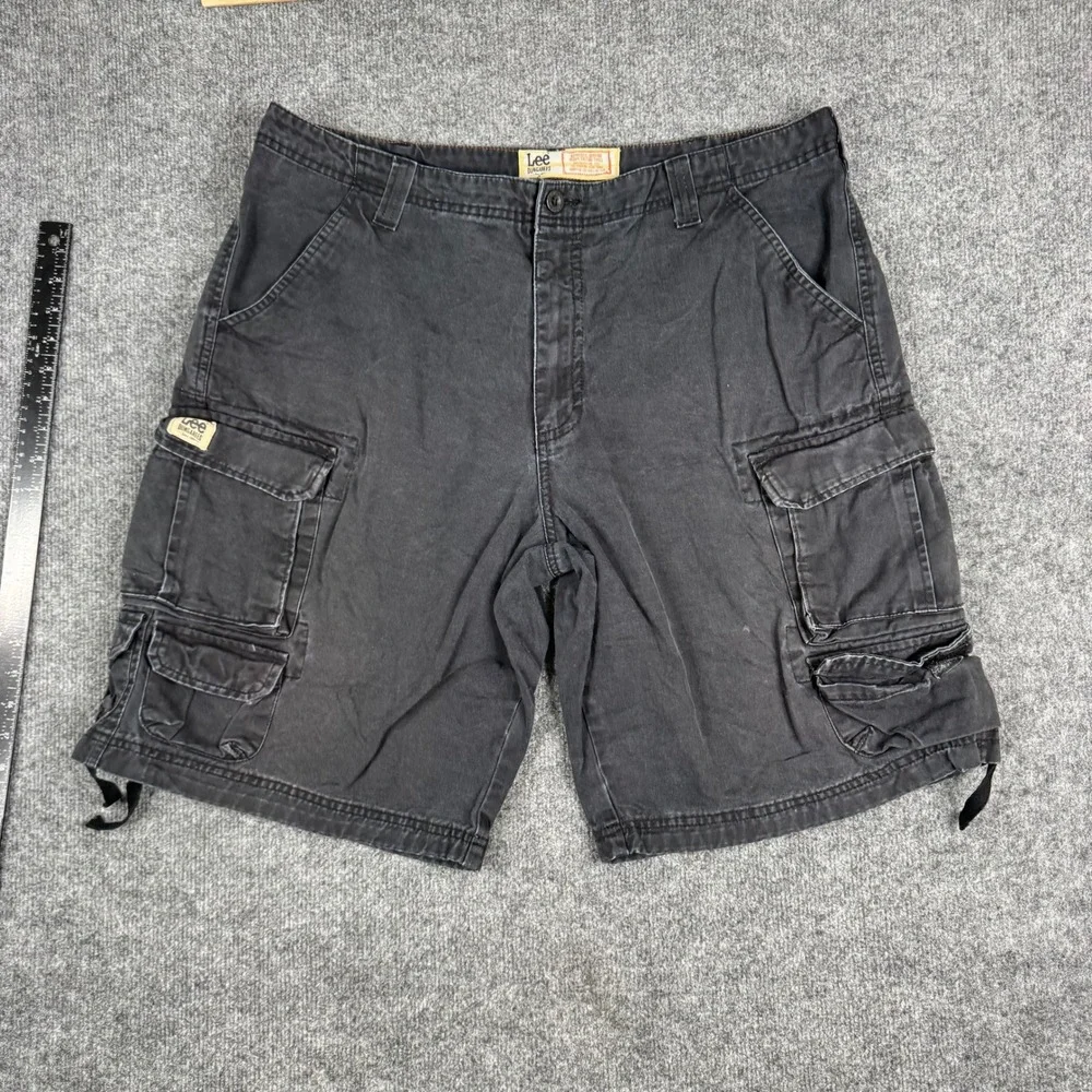Lee Cargo Shorts Mens Size 36 Black Heavy Cotton Twill Relaxed Fit Dungarees